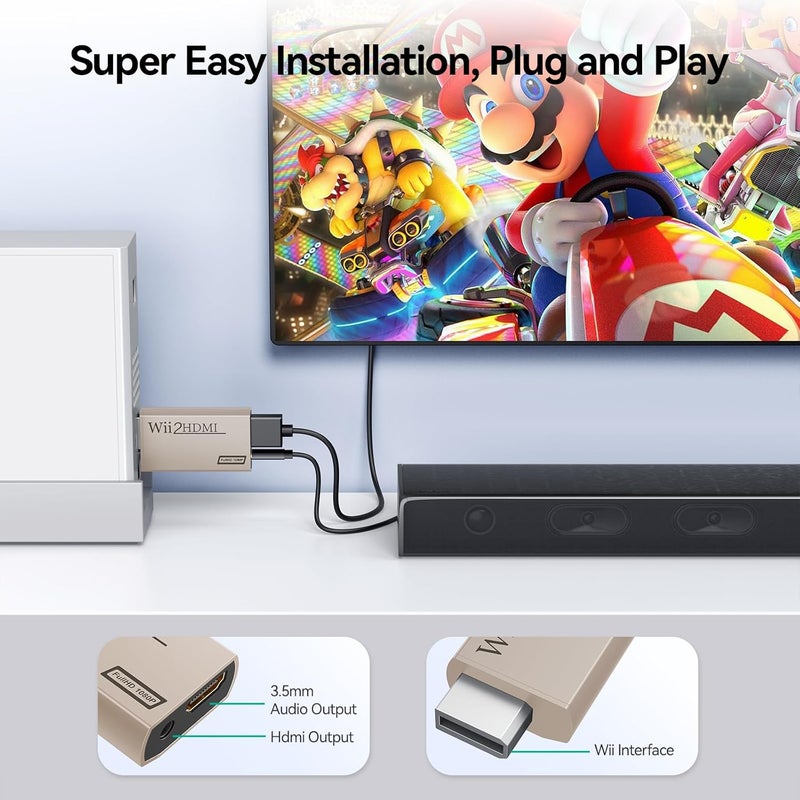 GANA Wii to HDMI Converter Adapter with Hdmi Cable Connect Wii Console to HDMI Display in 1080p Output Video with 3.5mm Audio Supports All Wii Display Modes Khaki - Image 4